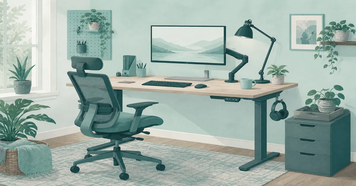 Practical home office illustration for a home office desk setup guide